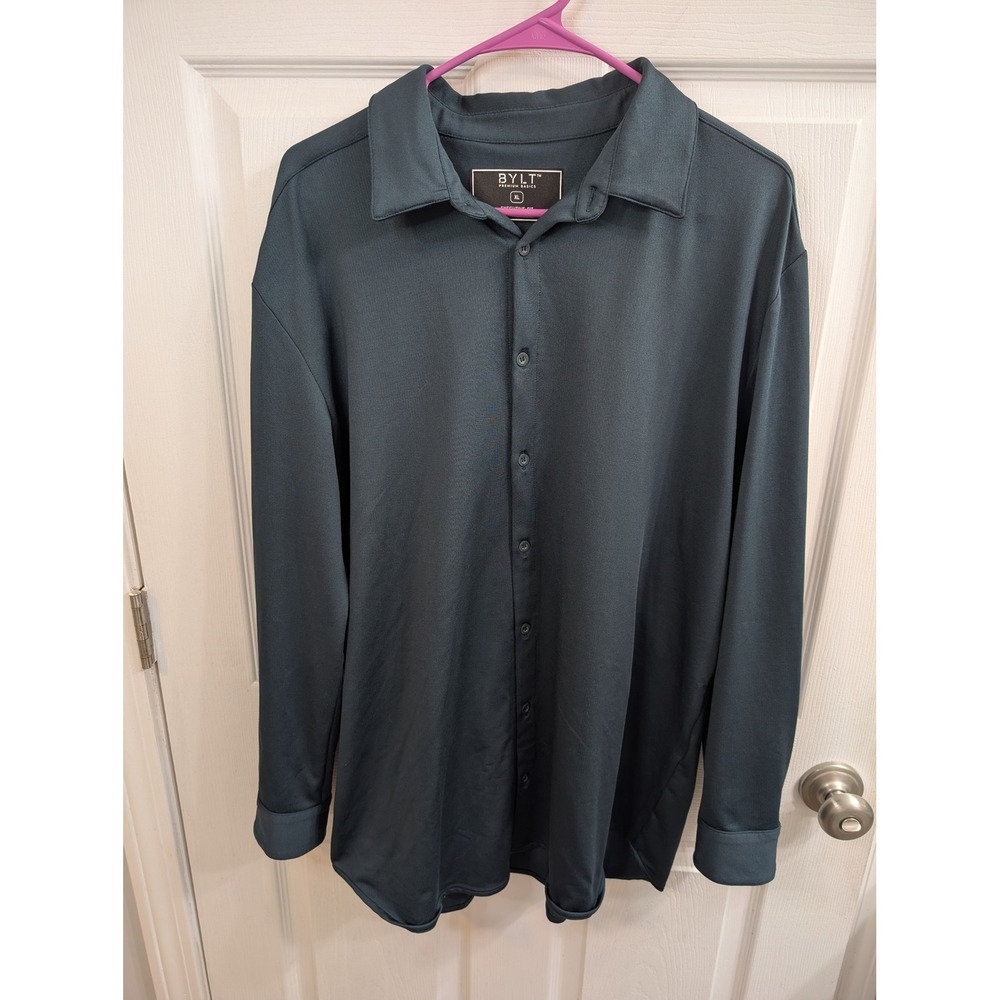 BYLT Premium Basics Button Down Shirt Green Executive Fit Long Sleeve - Size XL